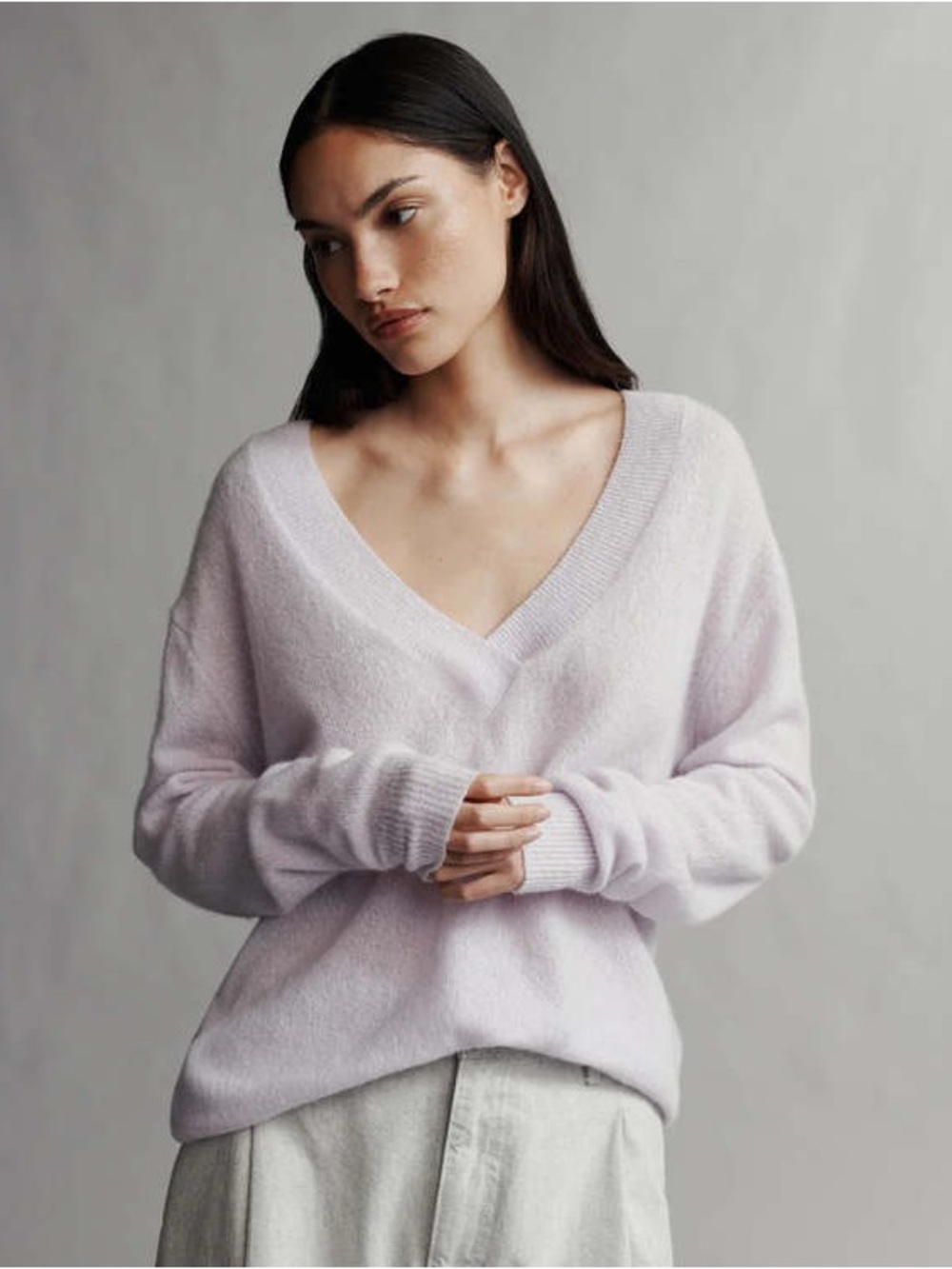 TWP Perfect Deep V Cashmere Sweater Lilac Tint XS